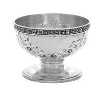 An American Coin Silver Salt, Gorham Mfg. Co., Providence, RI, 1855, having a Greek key decorated rim, the body worked with floral swag