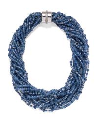 A White Gold Sapphire Bead and Diamond Torsade Necklace,