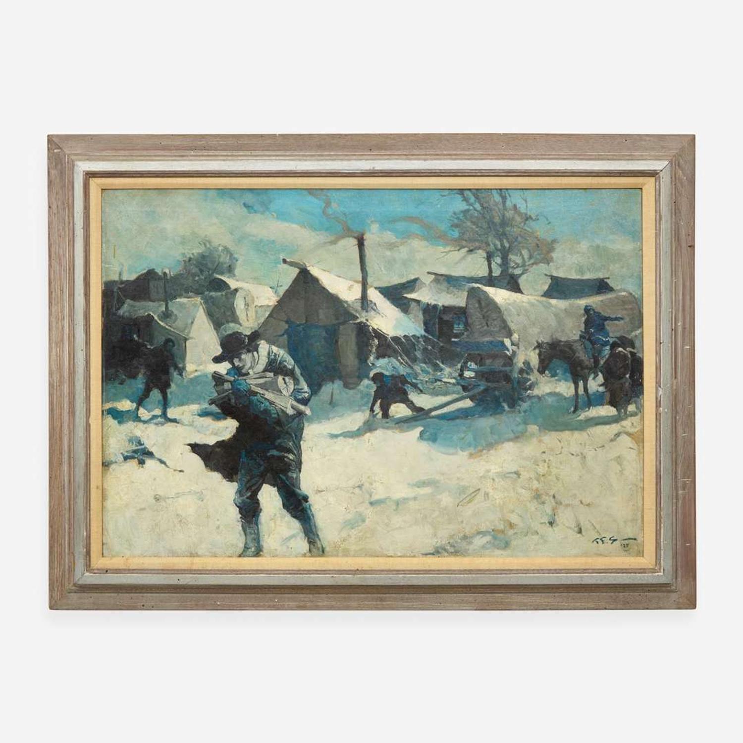 Frank Earle Schoonover (American, 1877-1972) Snowstorm at Poor Folks Haven (Poor Folks Haven, Snow Storm - Now It Was Nearing Christmas)
