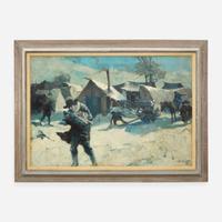 Frank Earle Schoonover (American, 1877-1972) Snowstorm at Poor Folks Haven (Poor Folks Haven, Snow Storm - Now It Was Nearing Christmas)