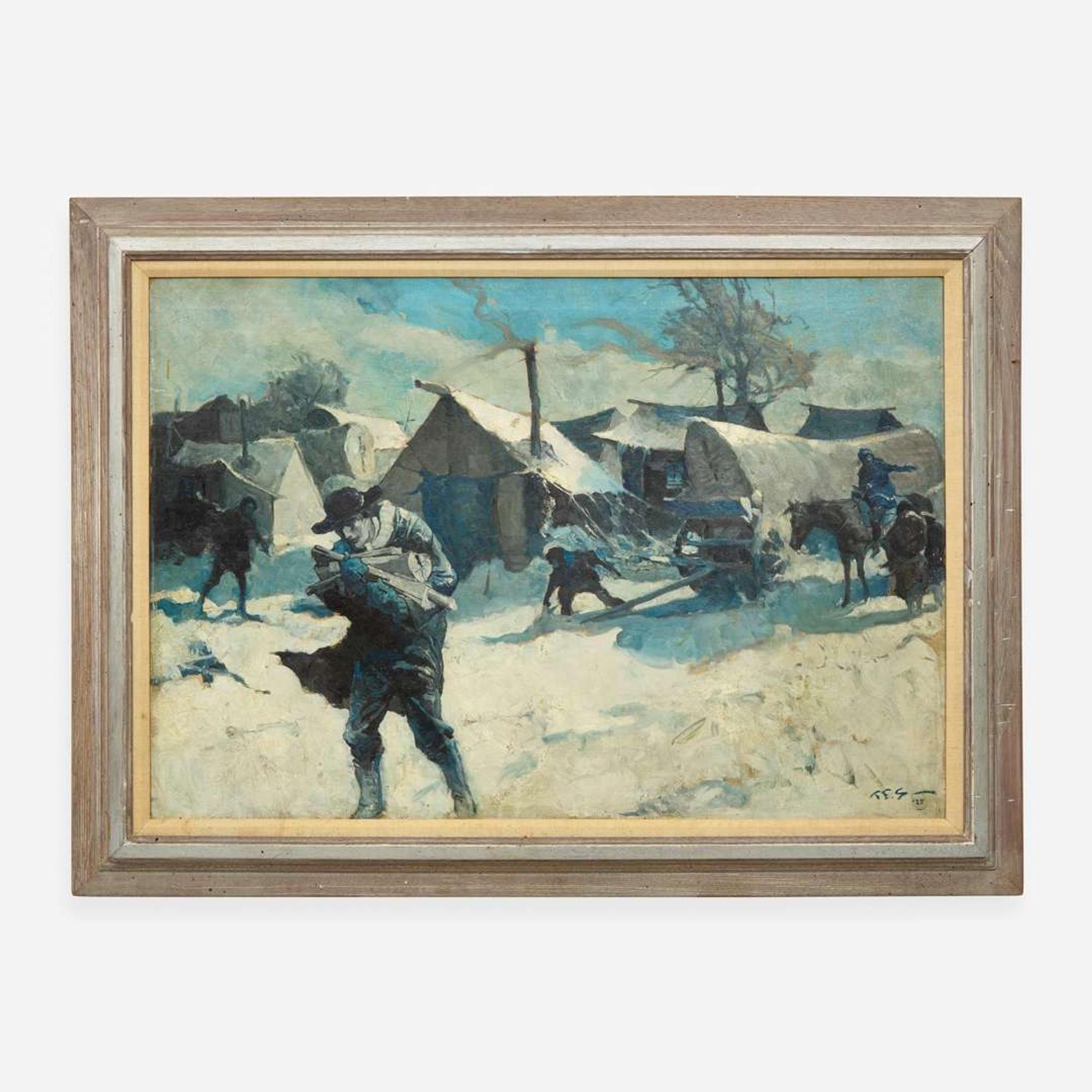 Frank Earle Schoonover (American, 1877-1972) Snowstorm at Poor Folks Haven (Poor Folks Haven, Snow Storm - Now It Was Nearing Christmas)