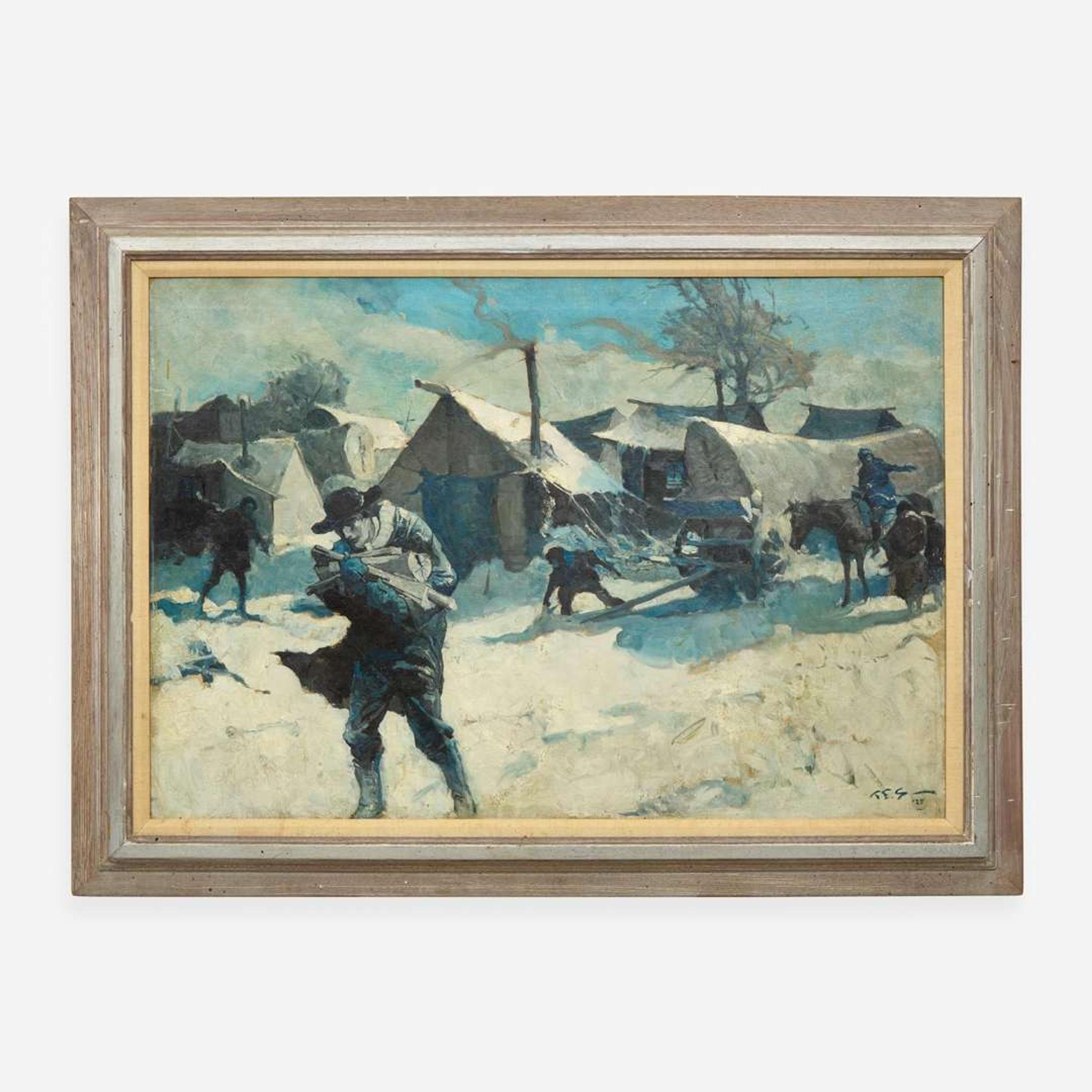 Frank Earle Schoonover (American, 1877-1972) Snowstorm at Poor Folks Haven (Poor Folks Haven, Snow Storm - Now It Was Nearing Christmas)