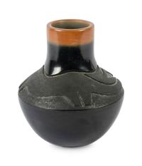 Blackware Pottery Jar with Sienna Rim
