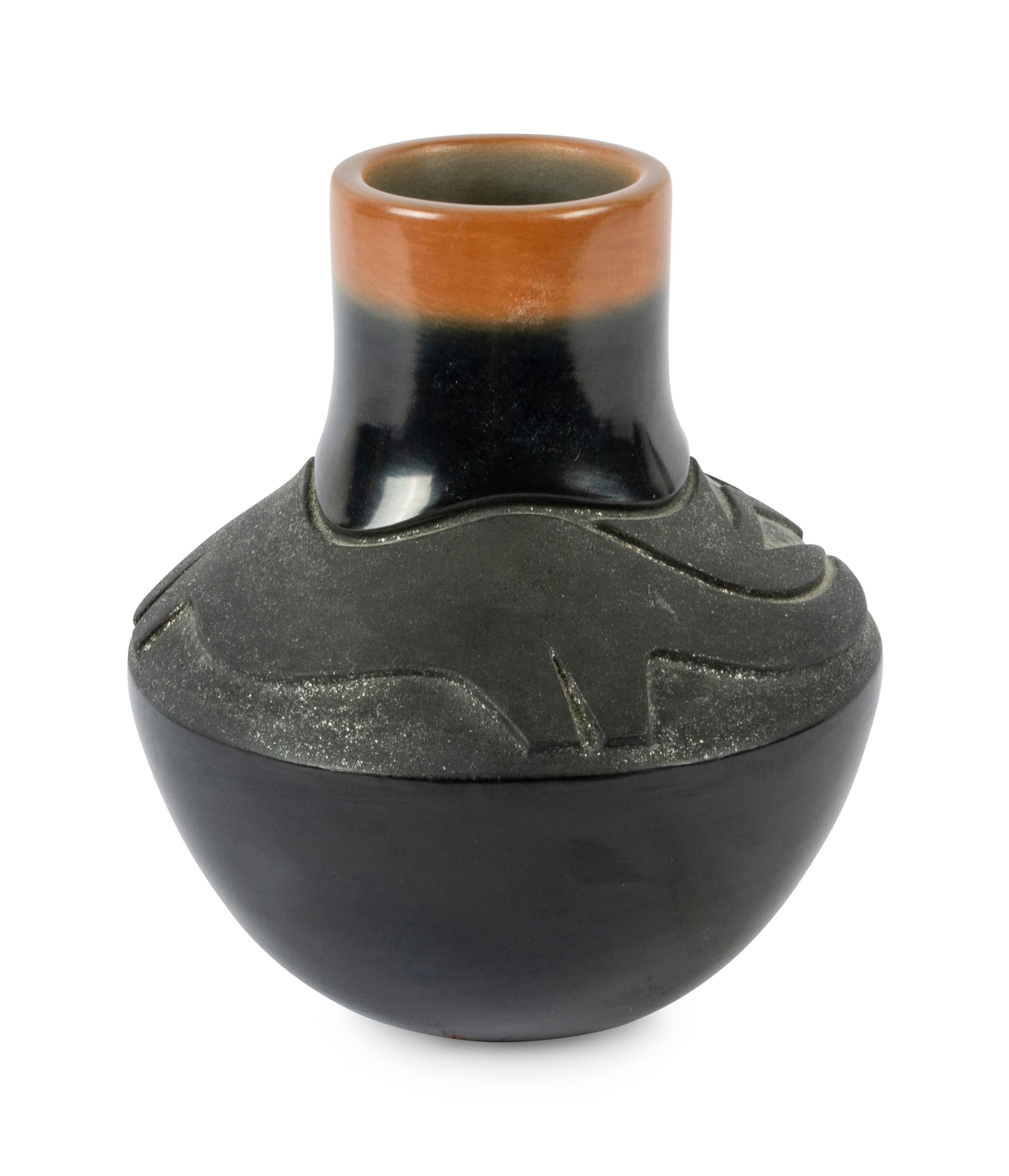 Blackware Pottery Jar with Sienna Rim