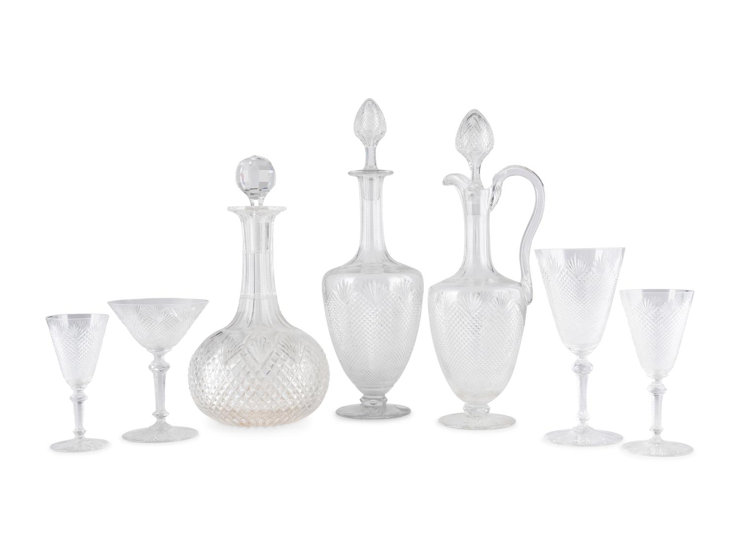 A Collection of Diamond Cut Glass Stemware