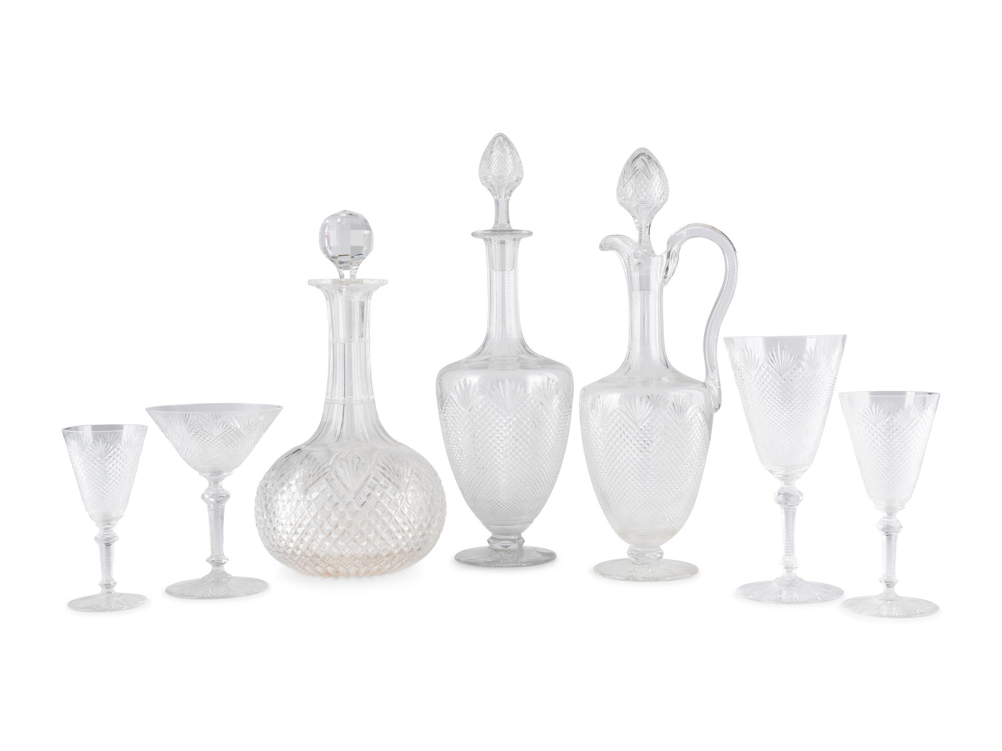 A Collection of Diamond Cut Glass Stemware