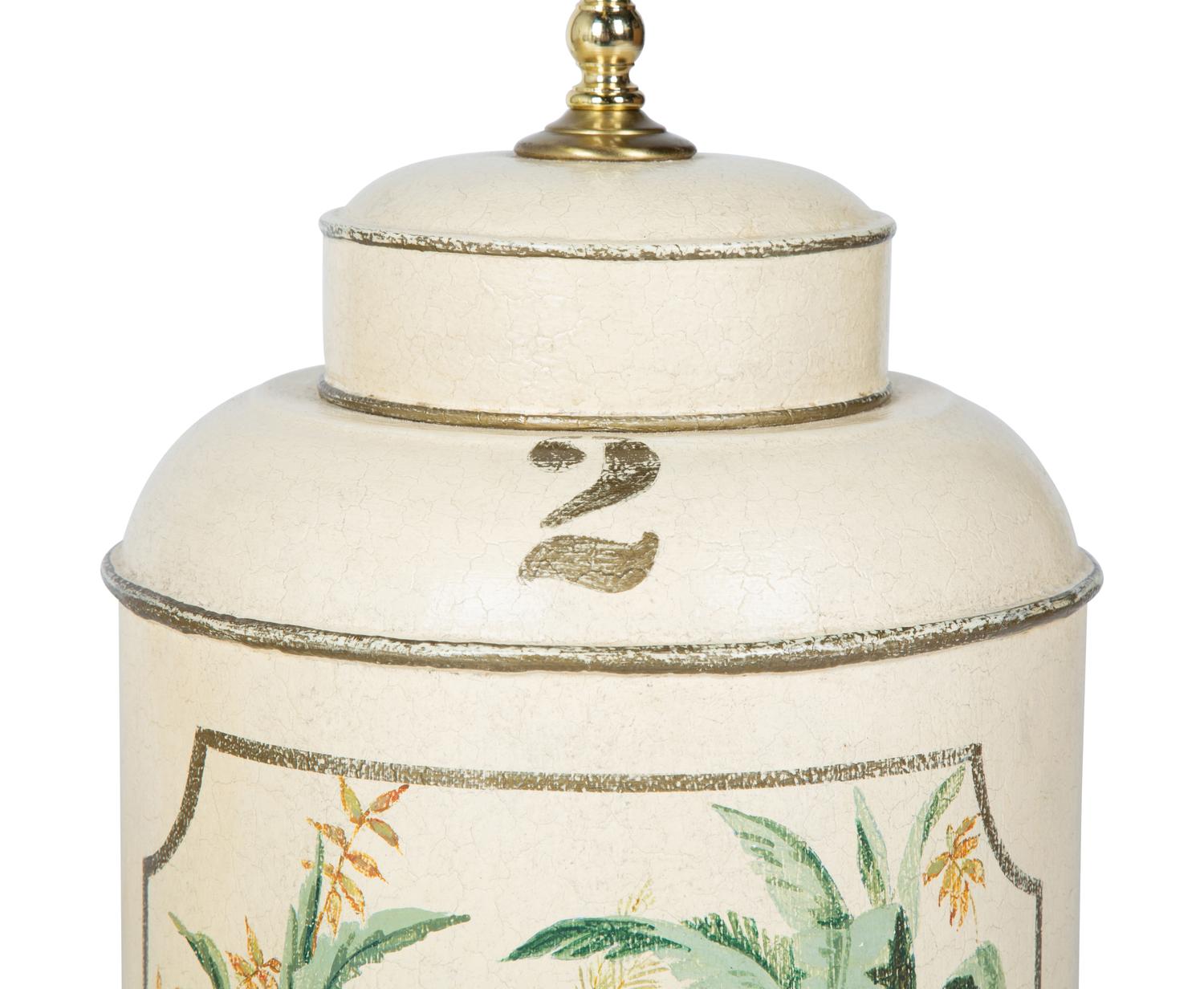 A Pair of Painted Tole Cannister-form Table Lamps — 20TH/21ST CENTURY