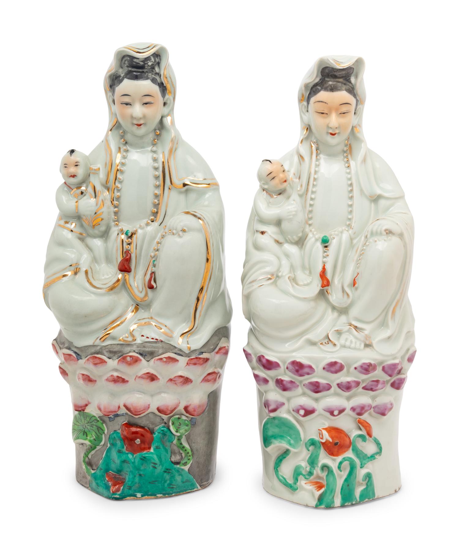 A Pair of Chinese Porcelain Figures of Guanyin