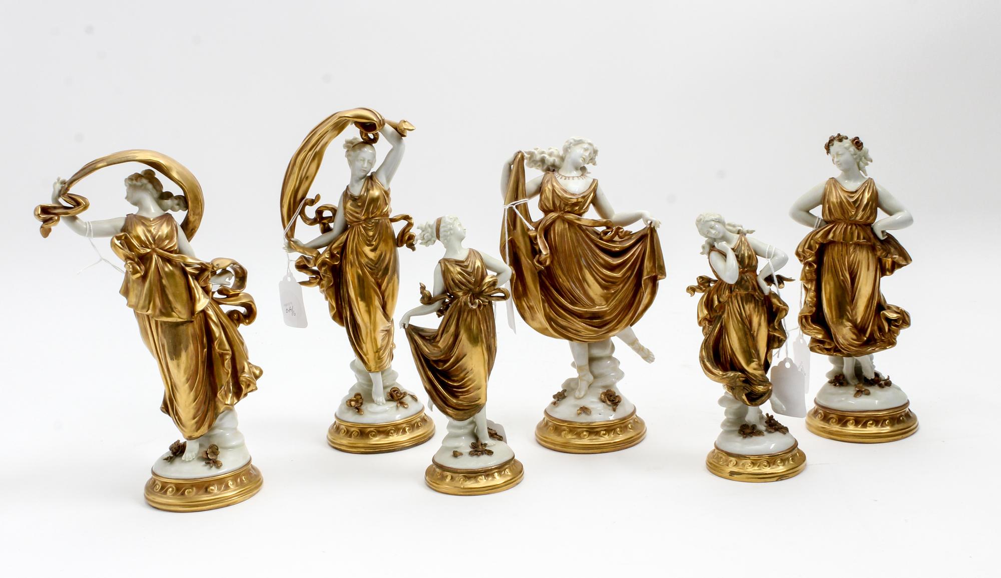 A Set of Six Capodimonte Gilt Decorated Porcelain Figures Height of tallest 10 inches. — 19TH/20TH CENTURY