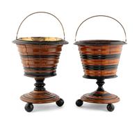A Near Pair of Dutch Walnut and Part Ebonized Peat Buckets