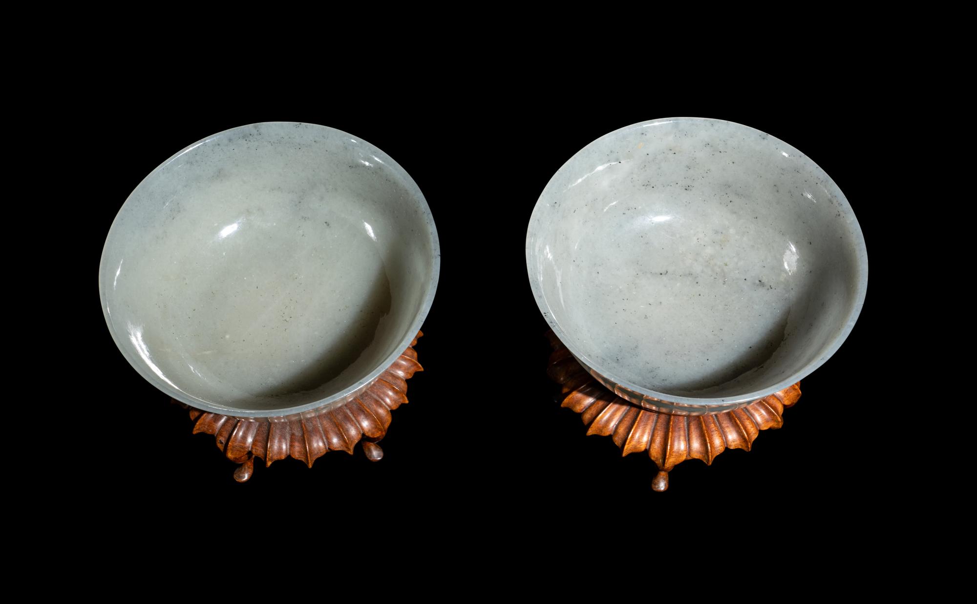A Pair of Chinese Pale Greyish White Jade Bowls