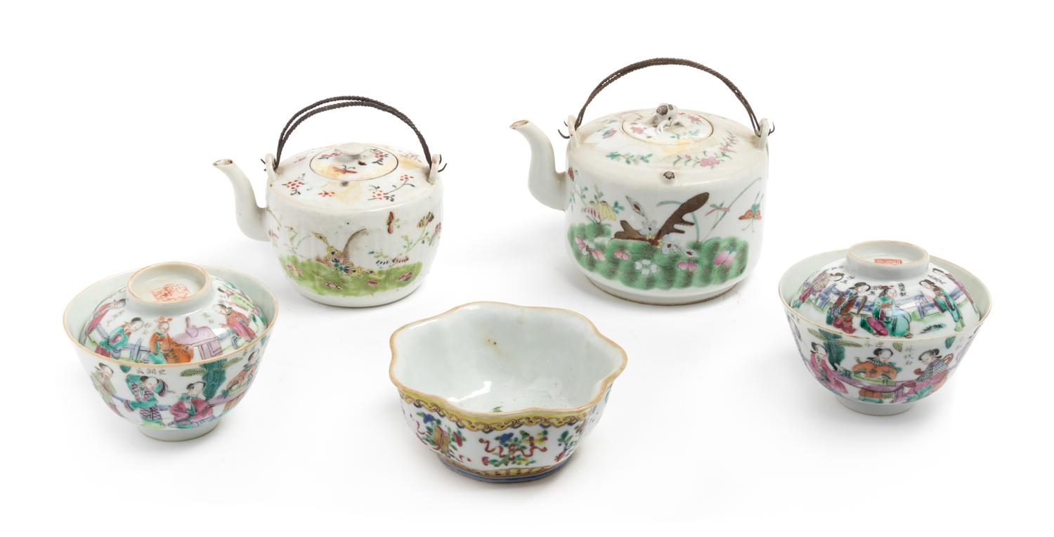 Five Chinese Famille Rose Porcelain Tea Wares Height of tallest 4 1/4 inches