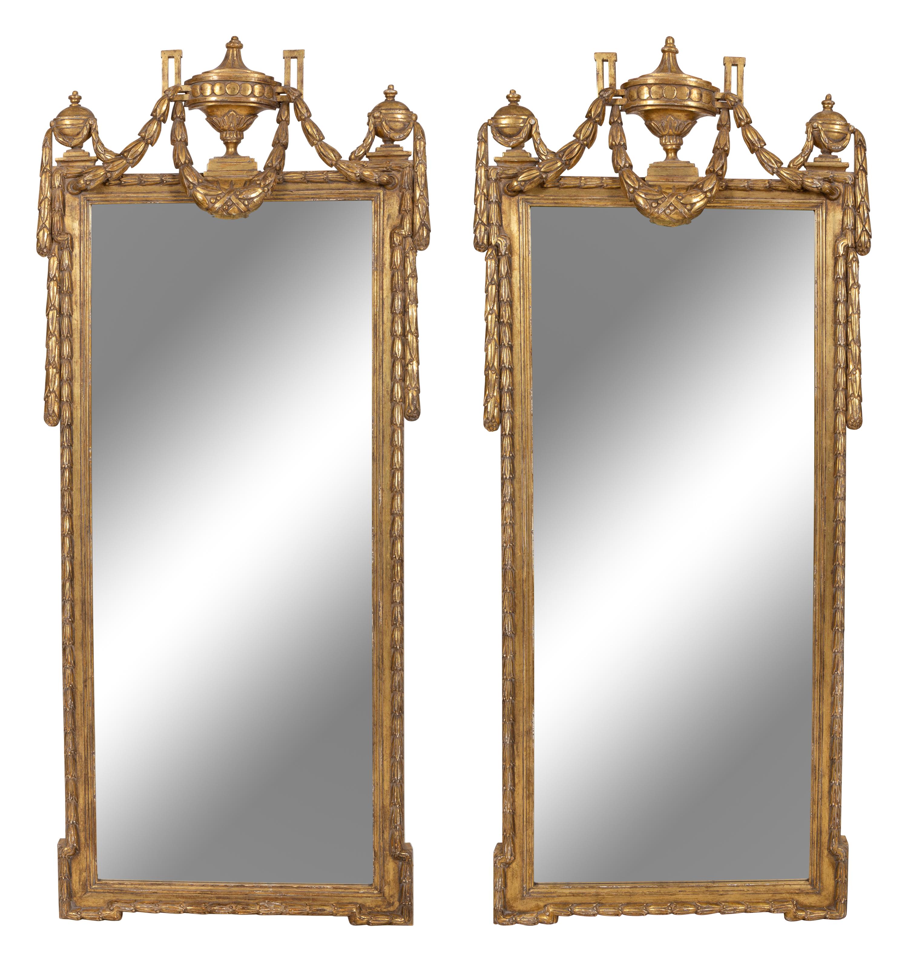 A Pair of Louis XVI Style Giltwood Pier Mirrors