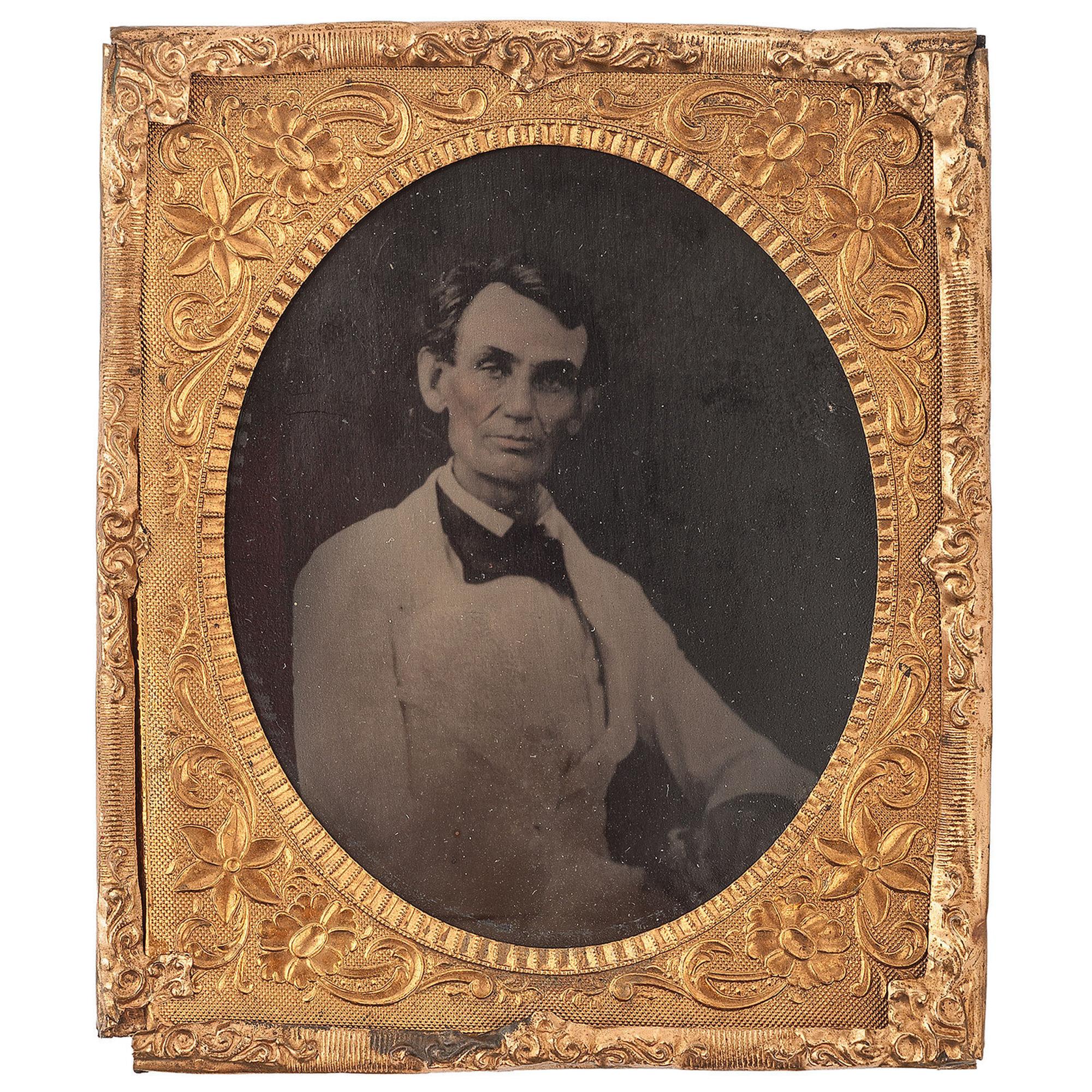 [LINCOLN, Abraham (1809-1865)]. A rare period tintype of Abraham Lincoln: The "Beardstown Portrait," 7 May 1858 [but ca 1860].