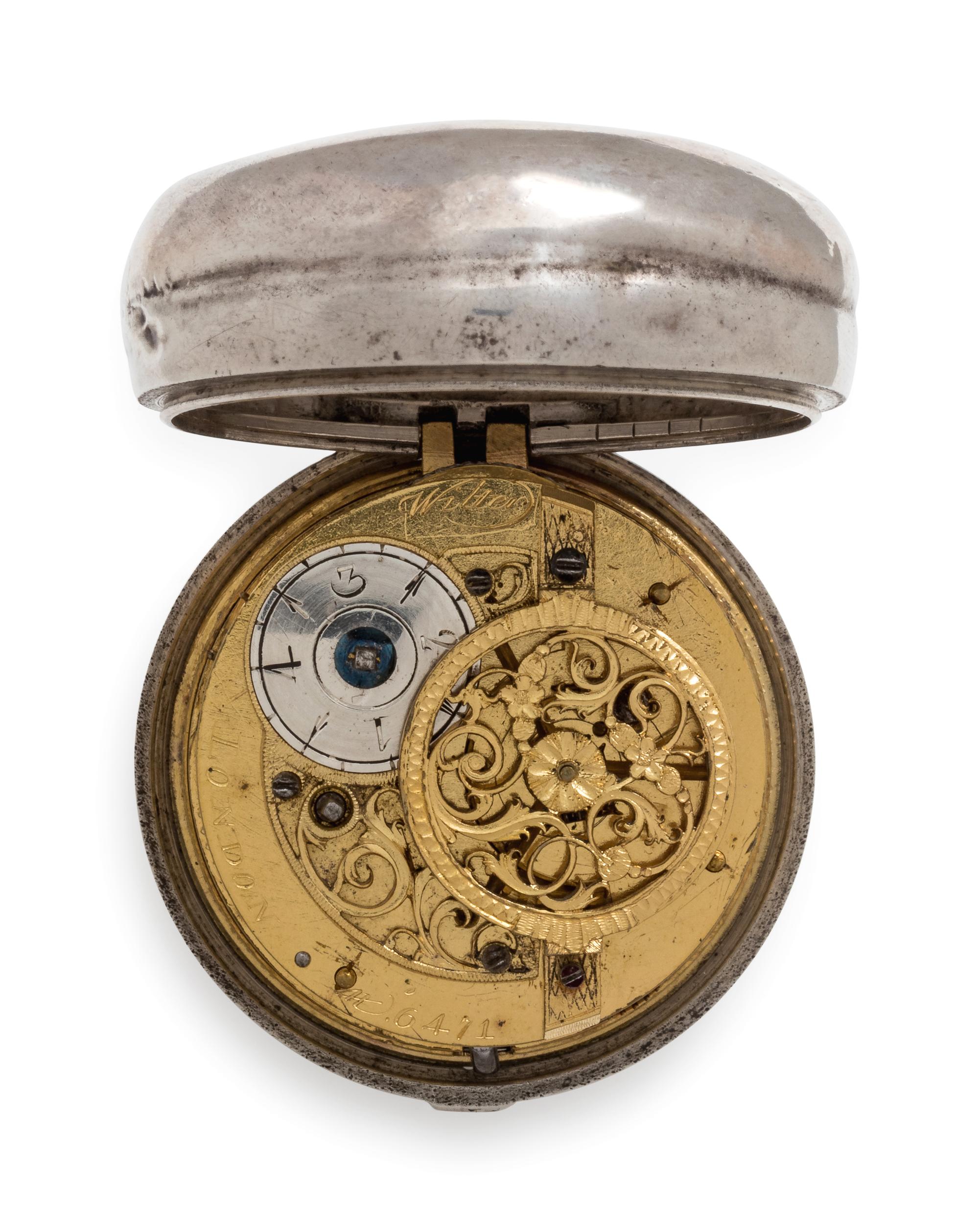 Wilter, London, Silver Pair Cased Open Face Verge Calendar Pocket Watch