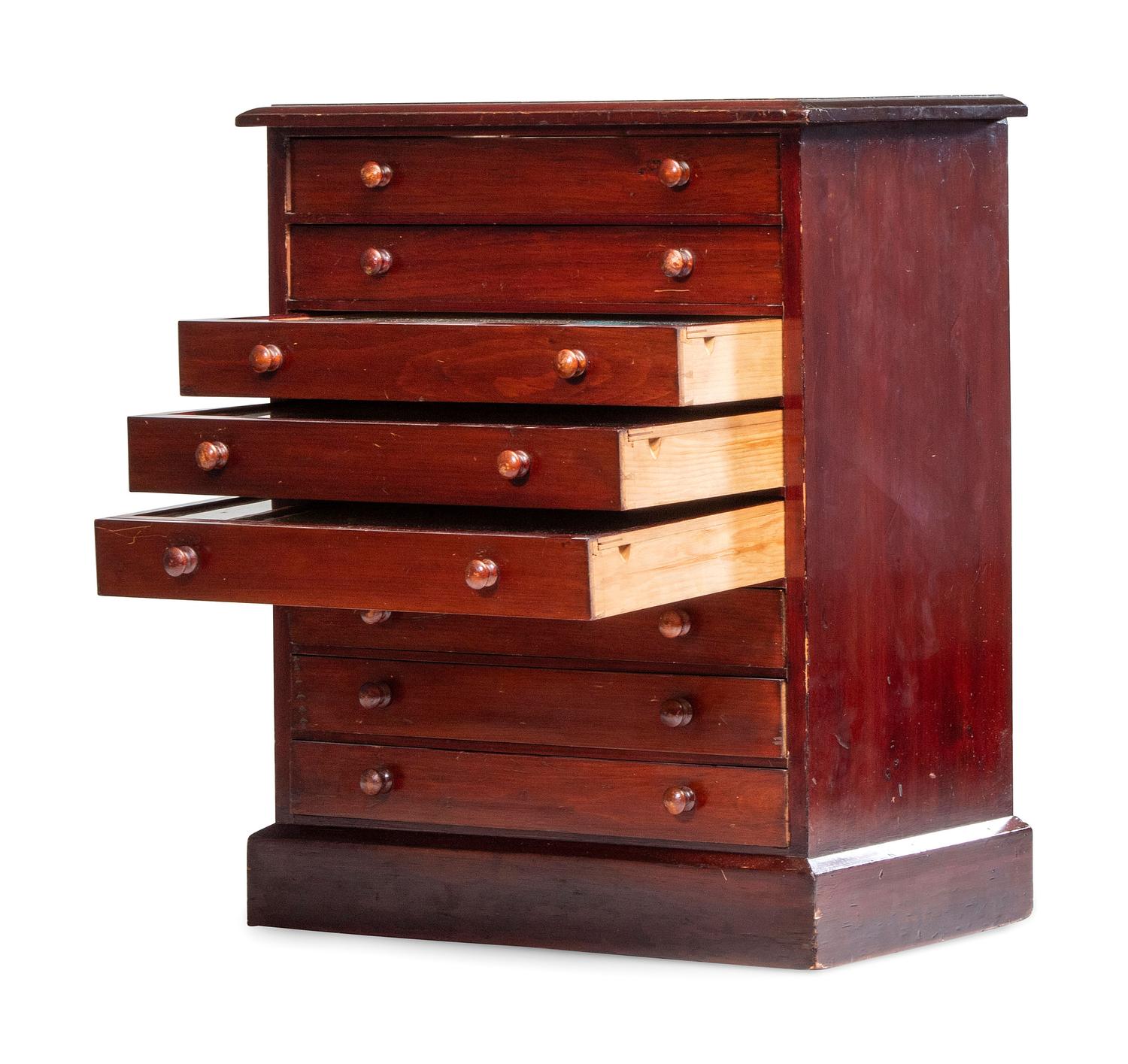 An Eight-Drawer Mahogany Lepidopterological Specimen Cabinet