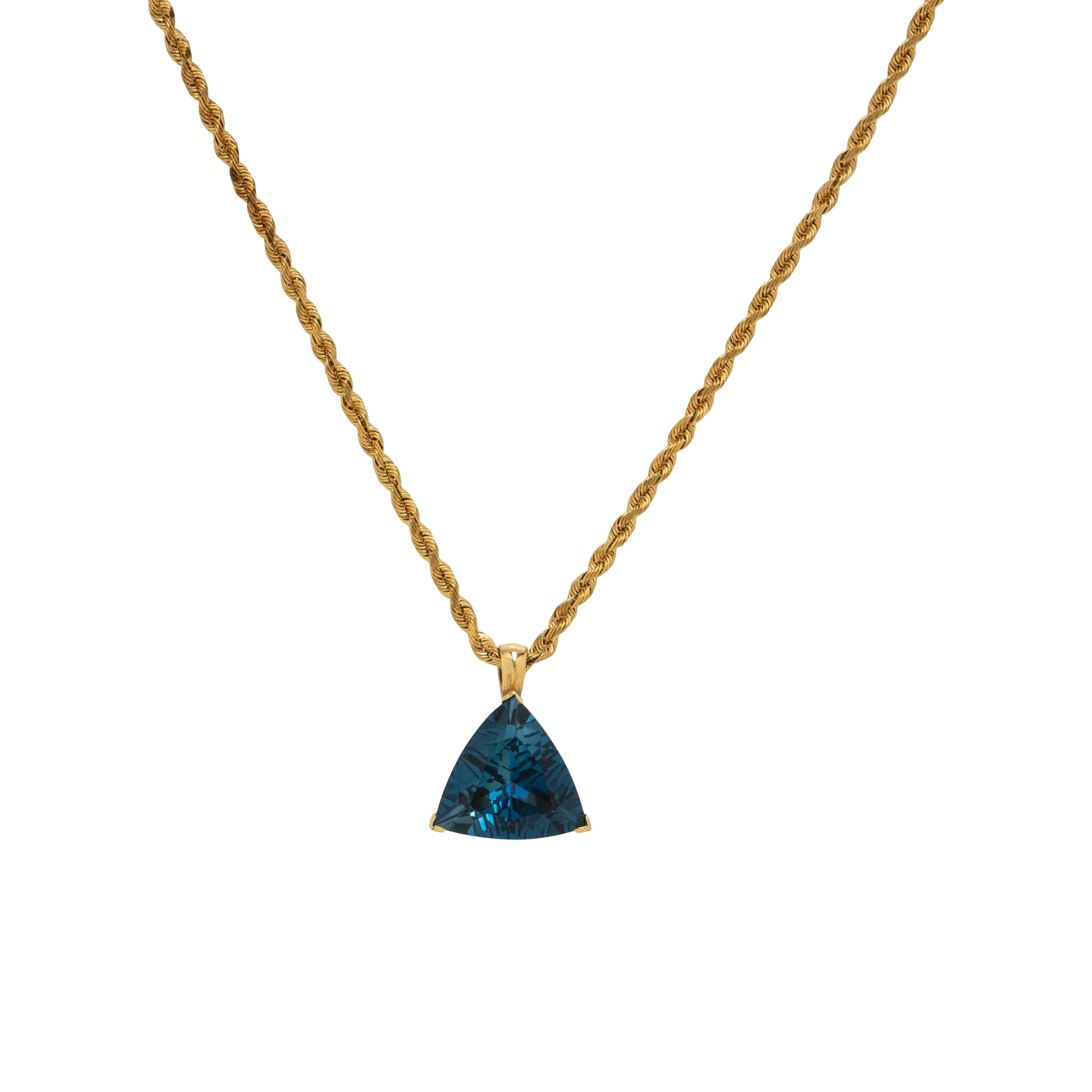 Blue Topaz and Yellow Gold Pendant Necklace