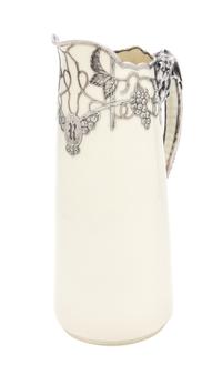 A Belleek Willets Silver Overlay Ewer Height 9 1/2 inches.