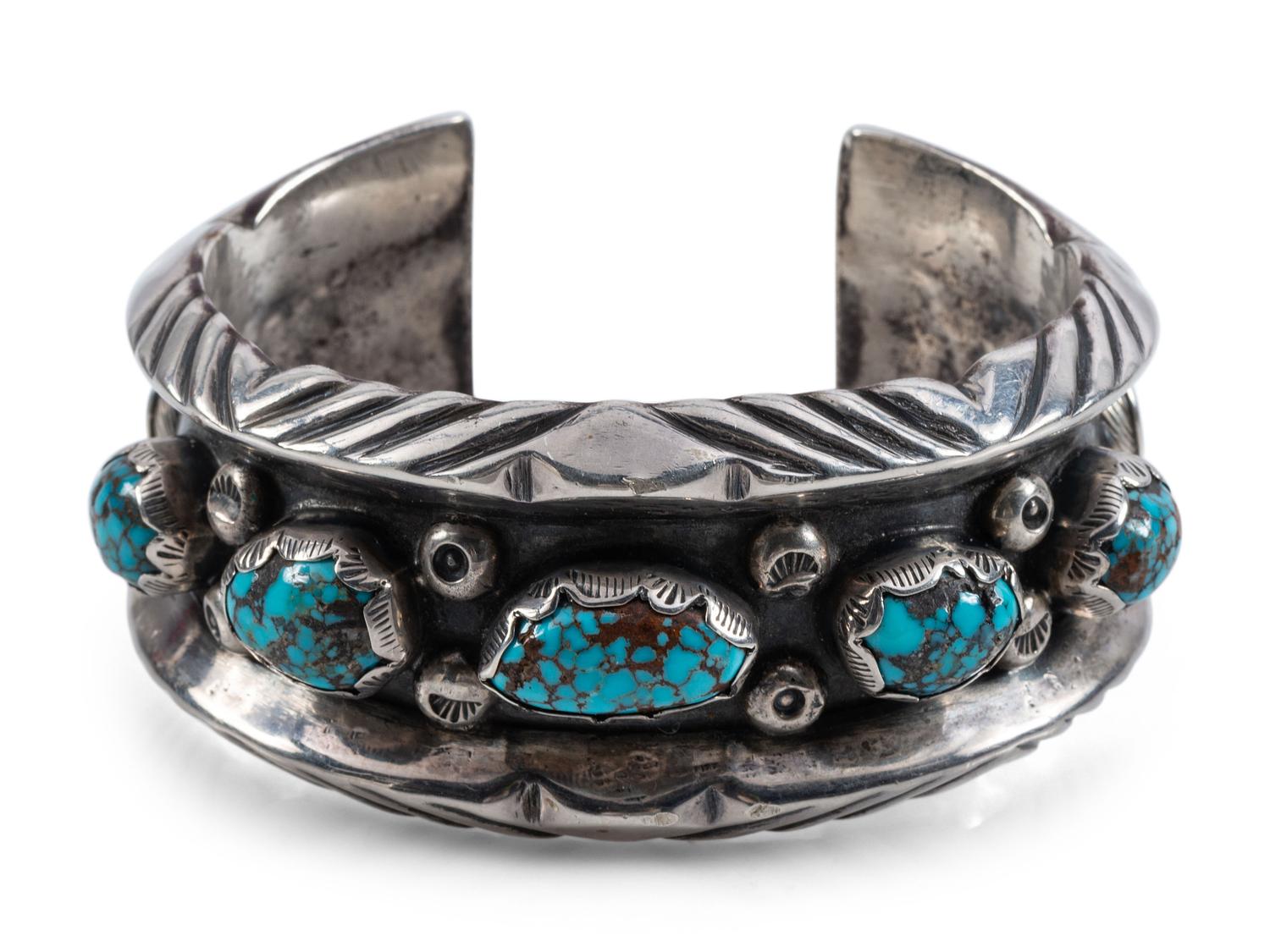 Navajo Silver and Lone Mountain Turquoise Cuff Bracelet