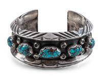 Navajo Silver and Lone Mountain Turquoise Cuff Bracelet