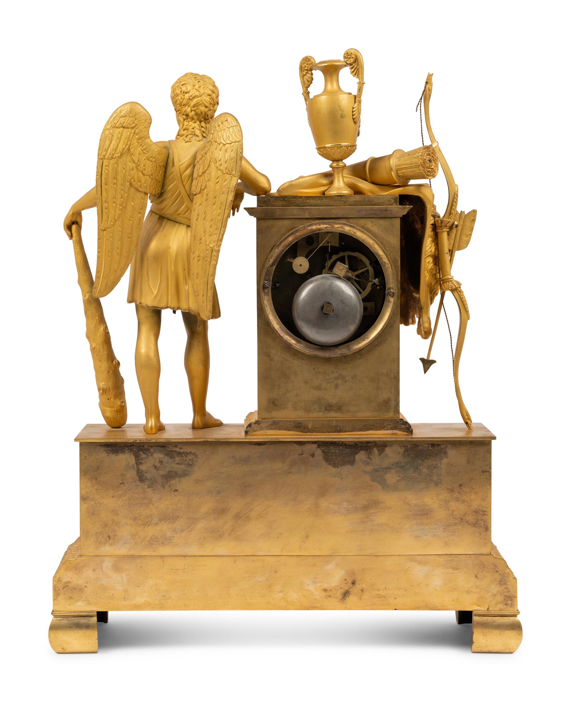 An Empire Gilt Bronze Figural Mantel Clock