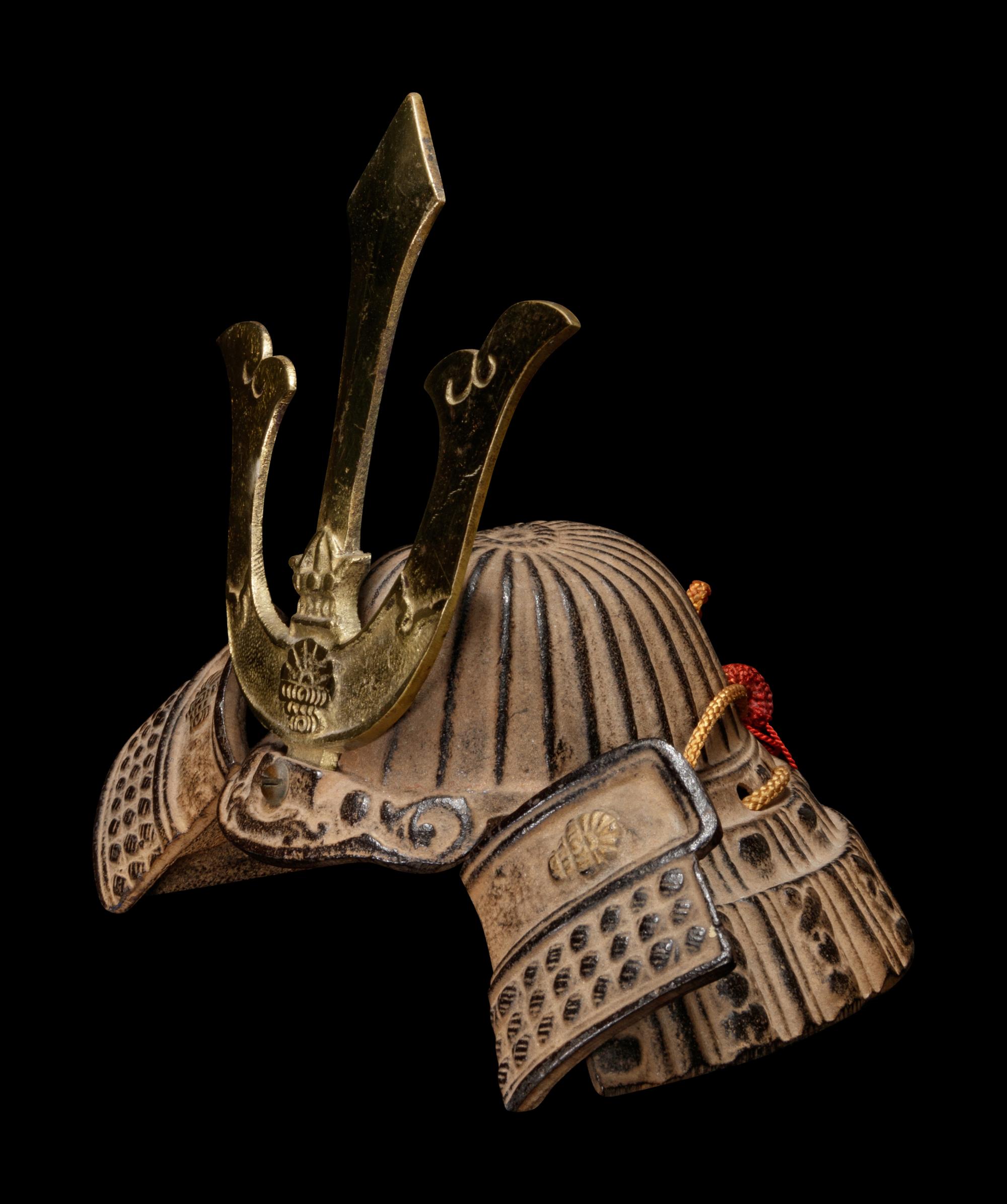A Miniature Kabuto (Helmet) and An Iron Hachiwari (Helmet Breaker)