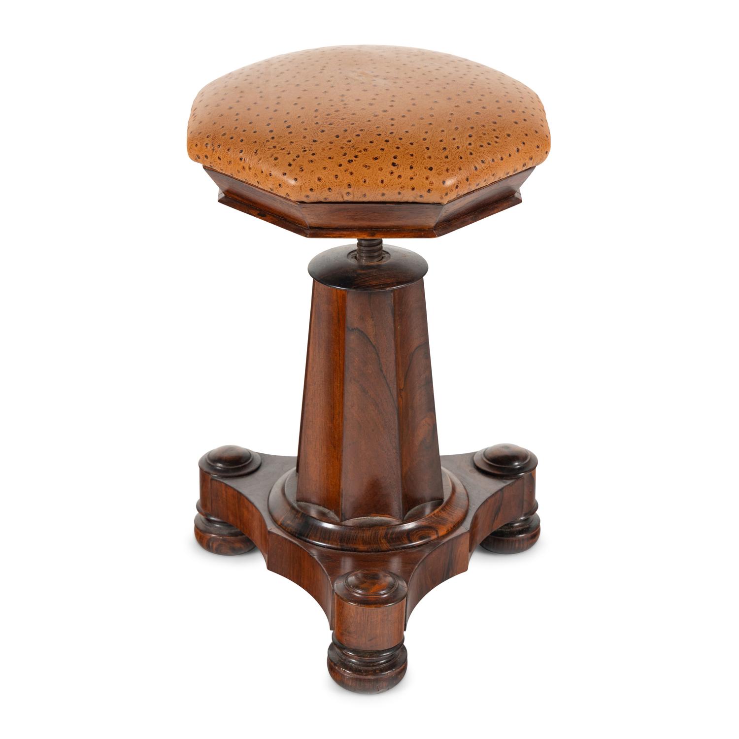 A Regency Rosewood and Leather Piano Stool
