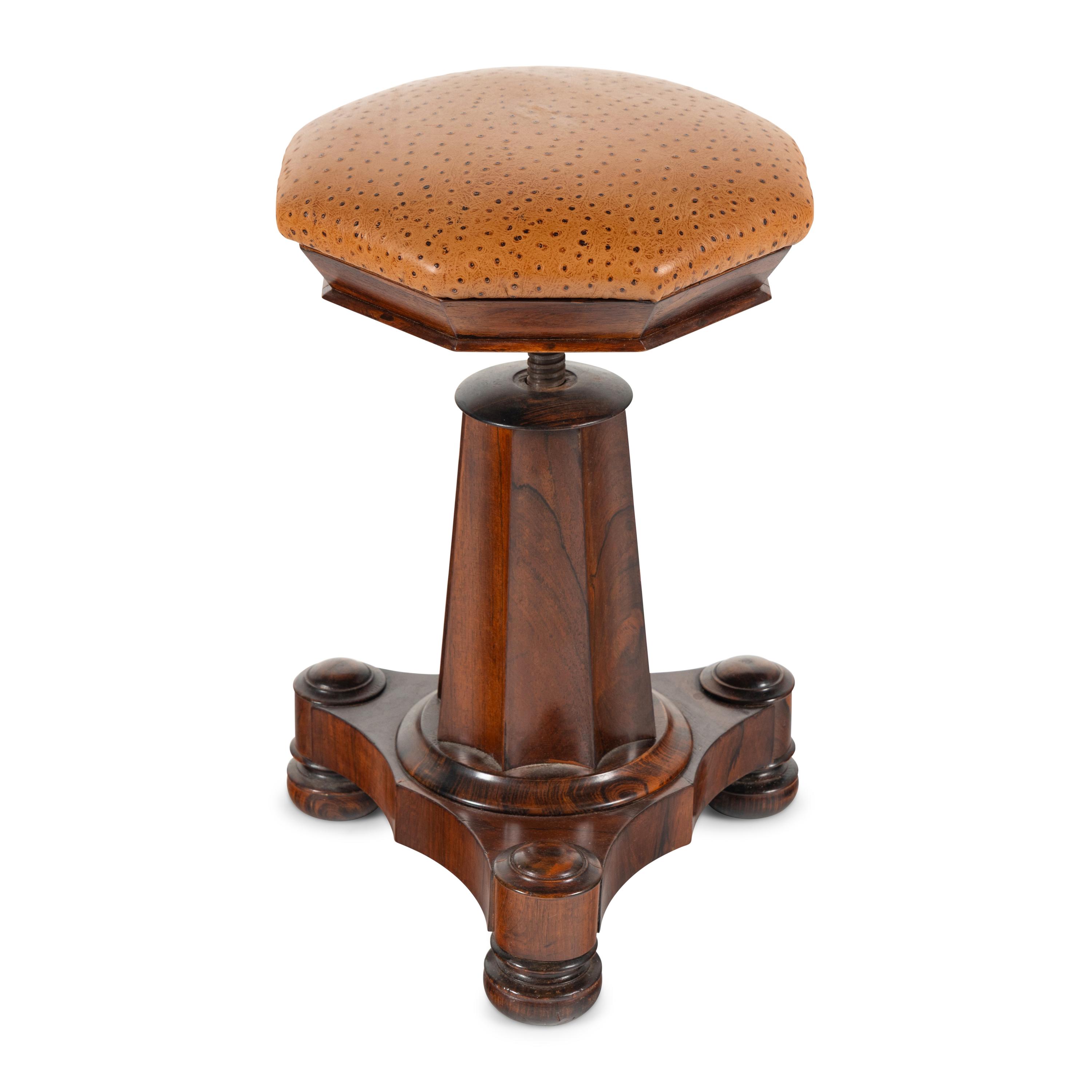 A Regency Rosewood and Leather Piano Stool