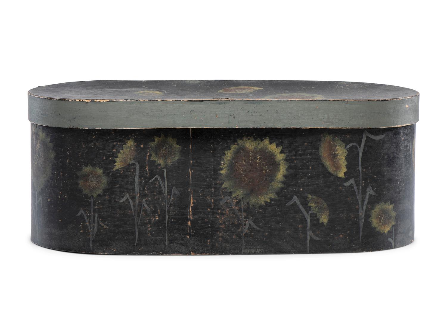 A Bandboard Box with Painted Sunflower Decoration