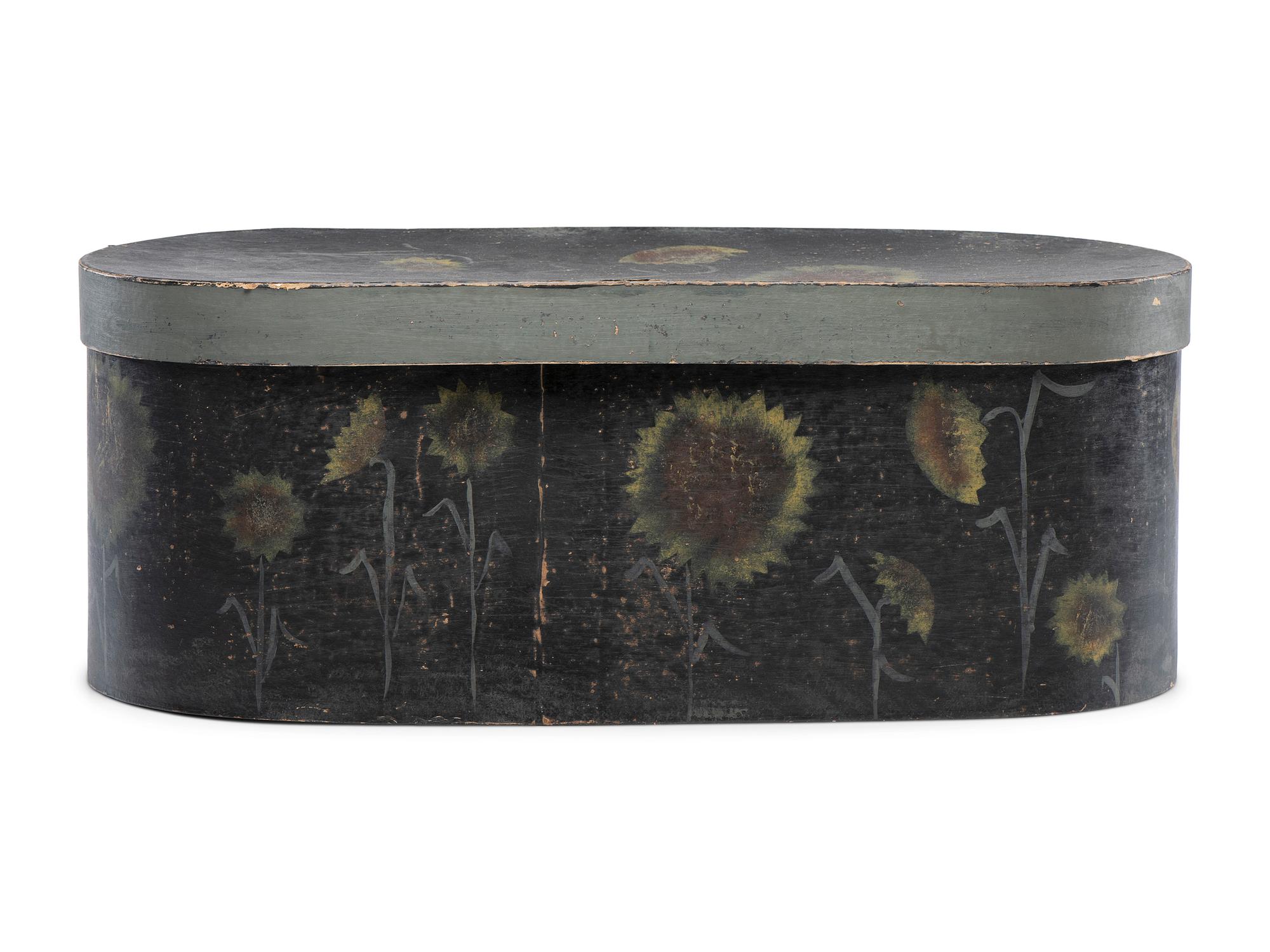 A Bandboard Box with Painted Sunflower Decoration