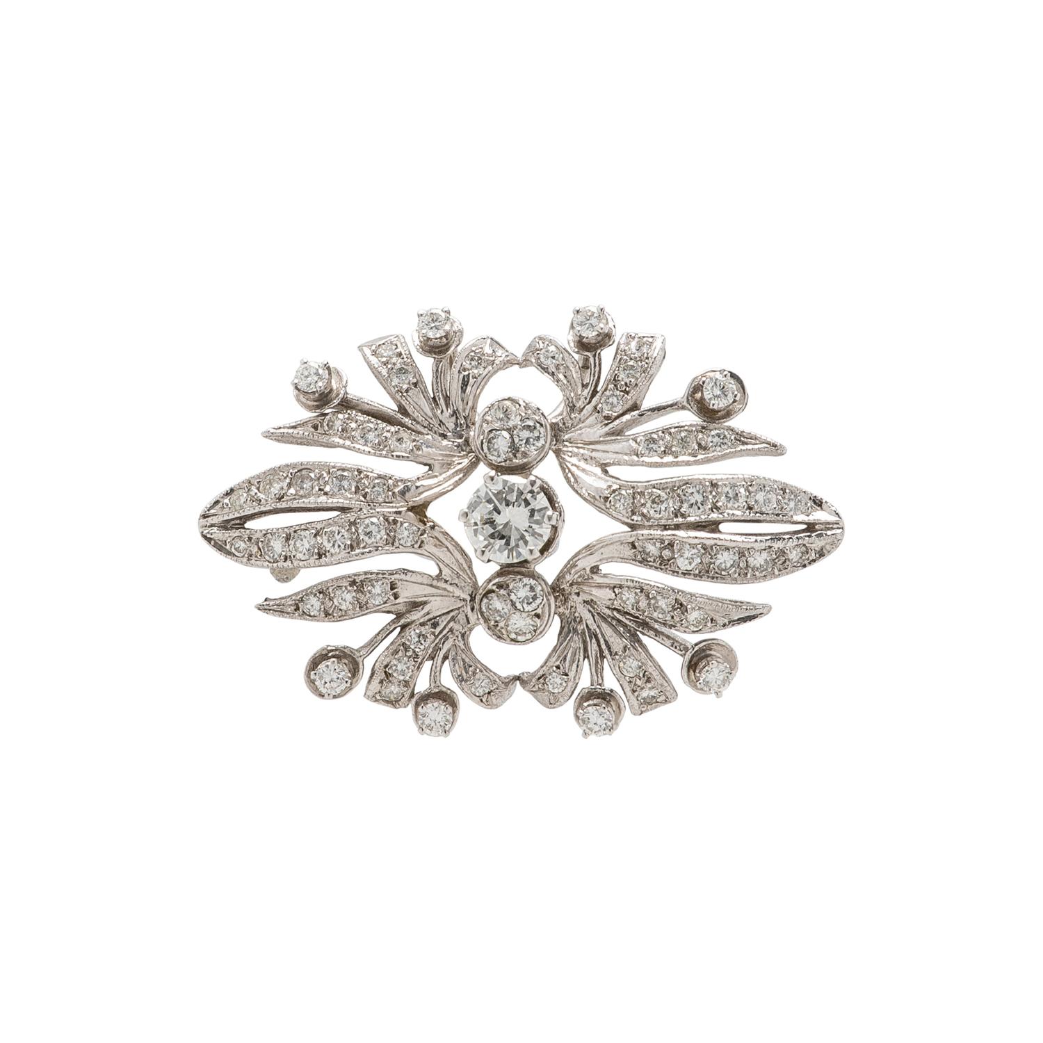 WHITE GOLD AND DIAMOND PENDANT BROOCH WITH CHAIN