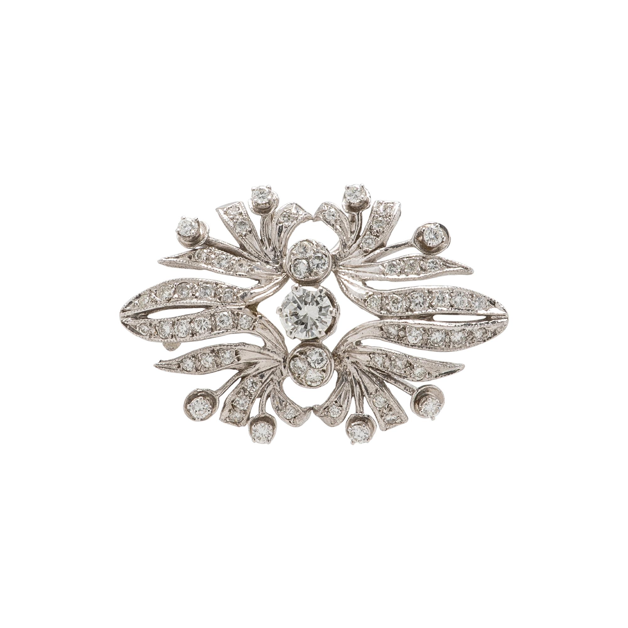 WHITE GOLD AND DIAMOND PENDANT BROOCH WITH CHAIN