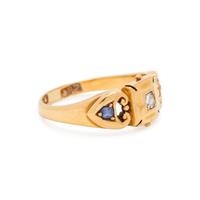 ANTIQUE, YELLOW GOLD, DIAMOND AND SAPPHIRE RING
