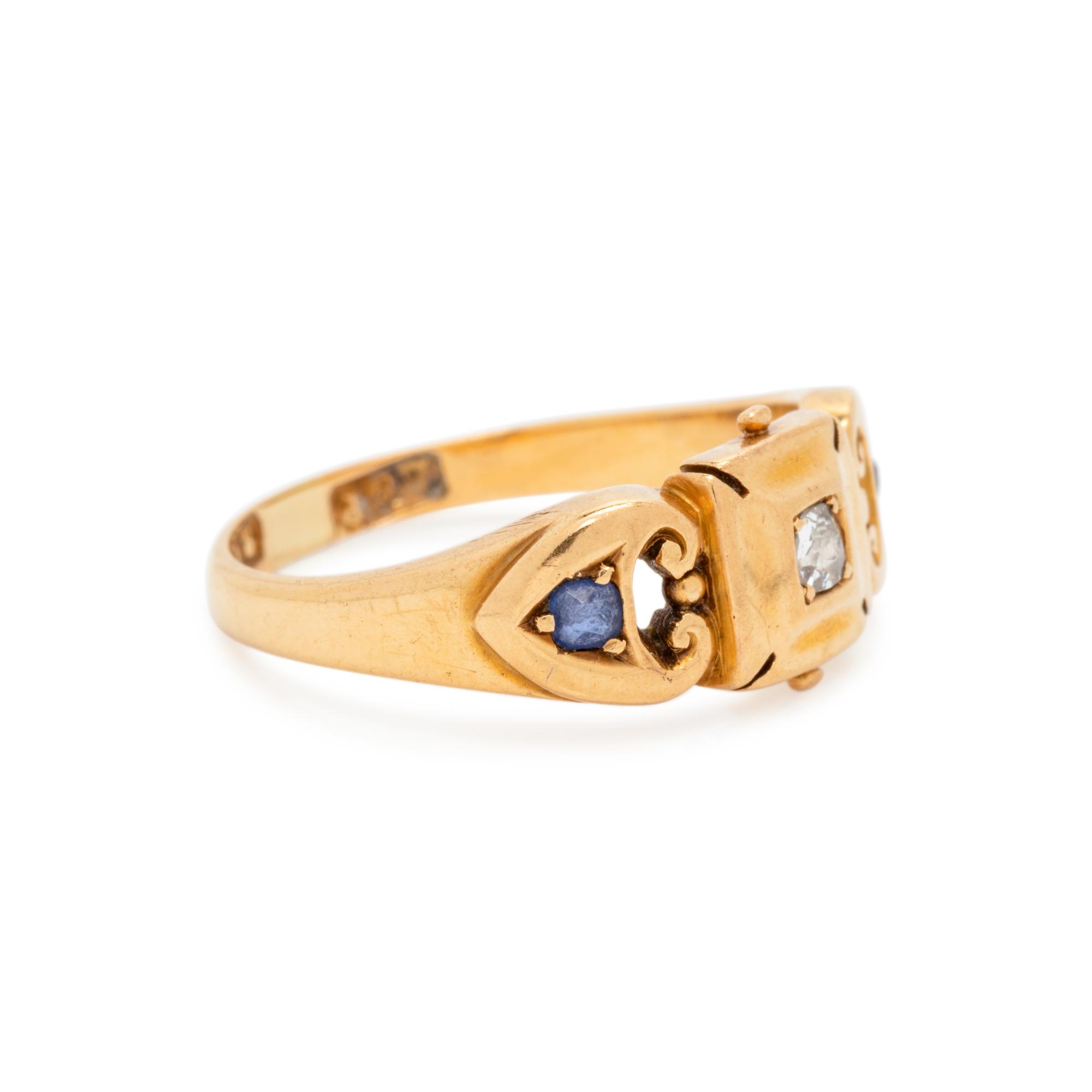ANTIQUE, YELLOW GOLD, DIAMOND AND SAPPHIRE RING