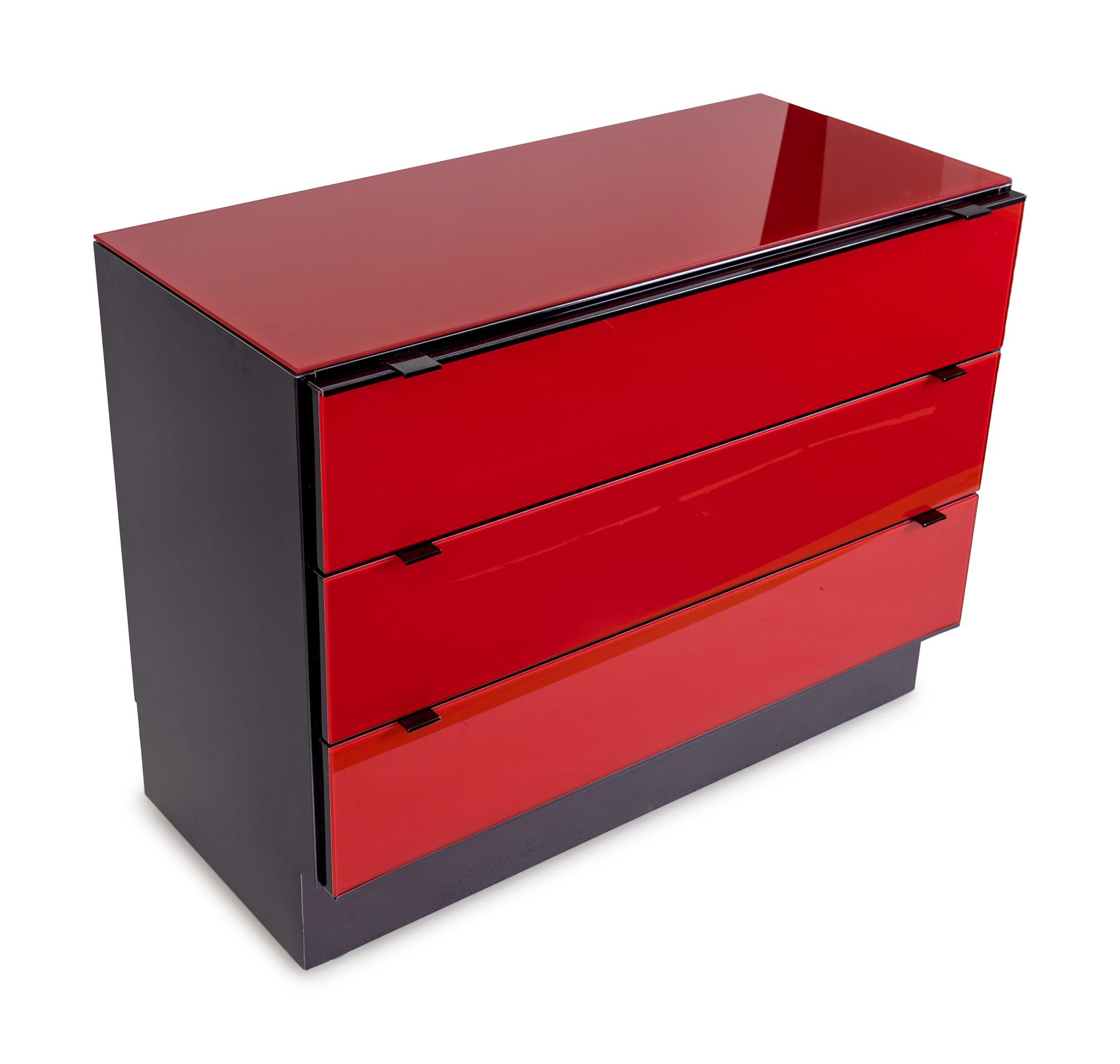 A Contemporary Red-Painted Glass Chest of Drawers — ELLO, CHICAGO