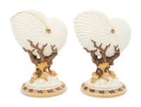 A Pair of Royal Worcester Porcelain Nautilus-Form Ornaments