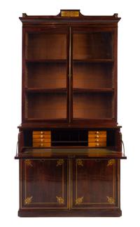 A Regency Brass Inlaid Rosewood Secretary Bookcase Height 95 3/8 x width 47 x depth 21 1/2 inches. — 19TH CENTURY