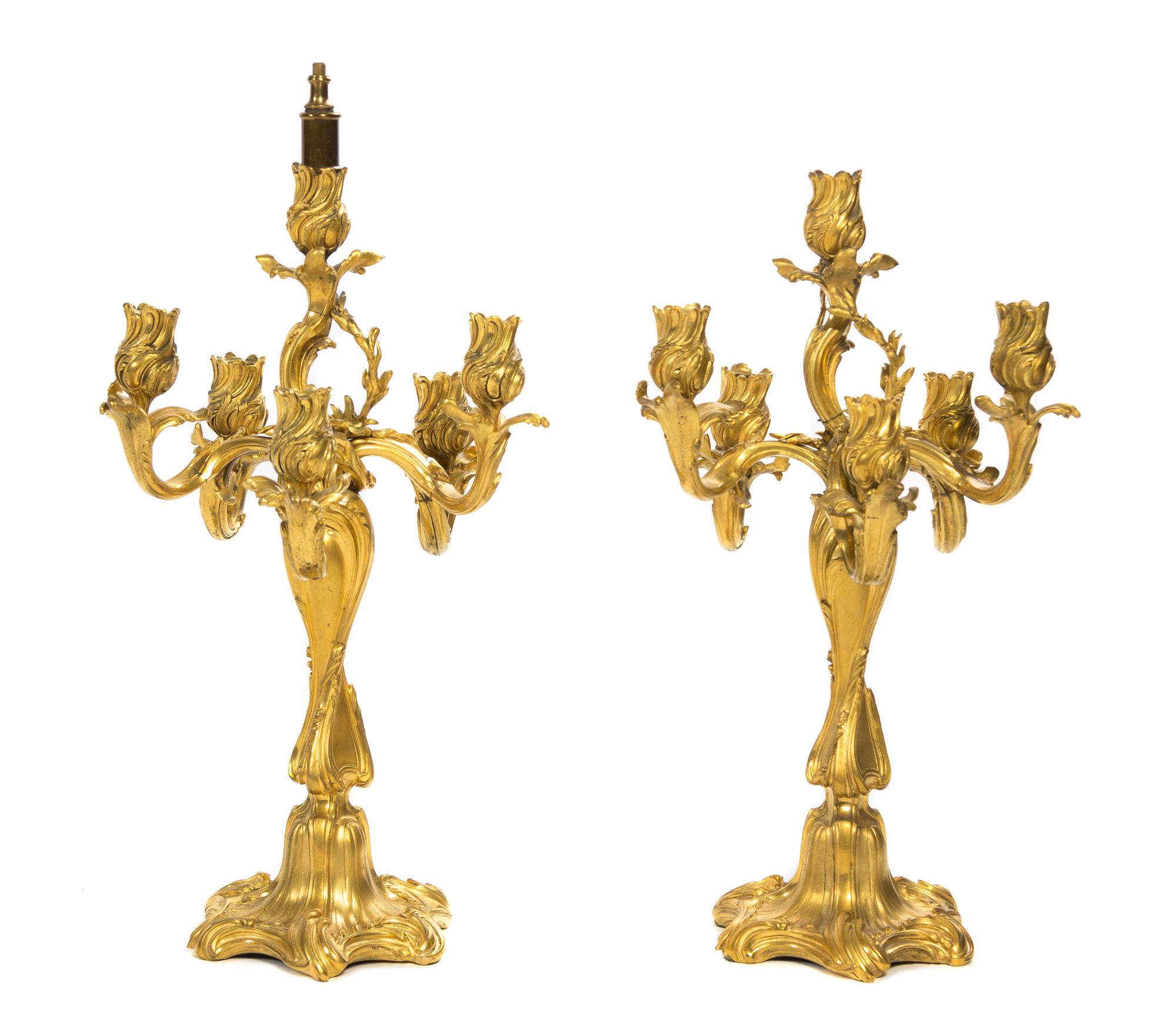 A Pair of Louis XV Style Gilt Bronze Six-Light Candelabra Height 20 1/2 inches. — E. COLIN & CIE, PARIS, LATE 19TH CENTURY