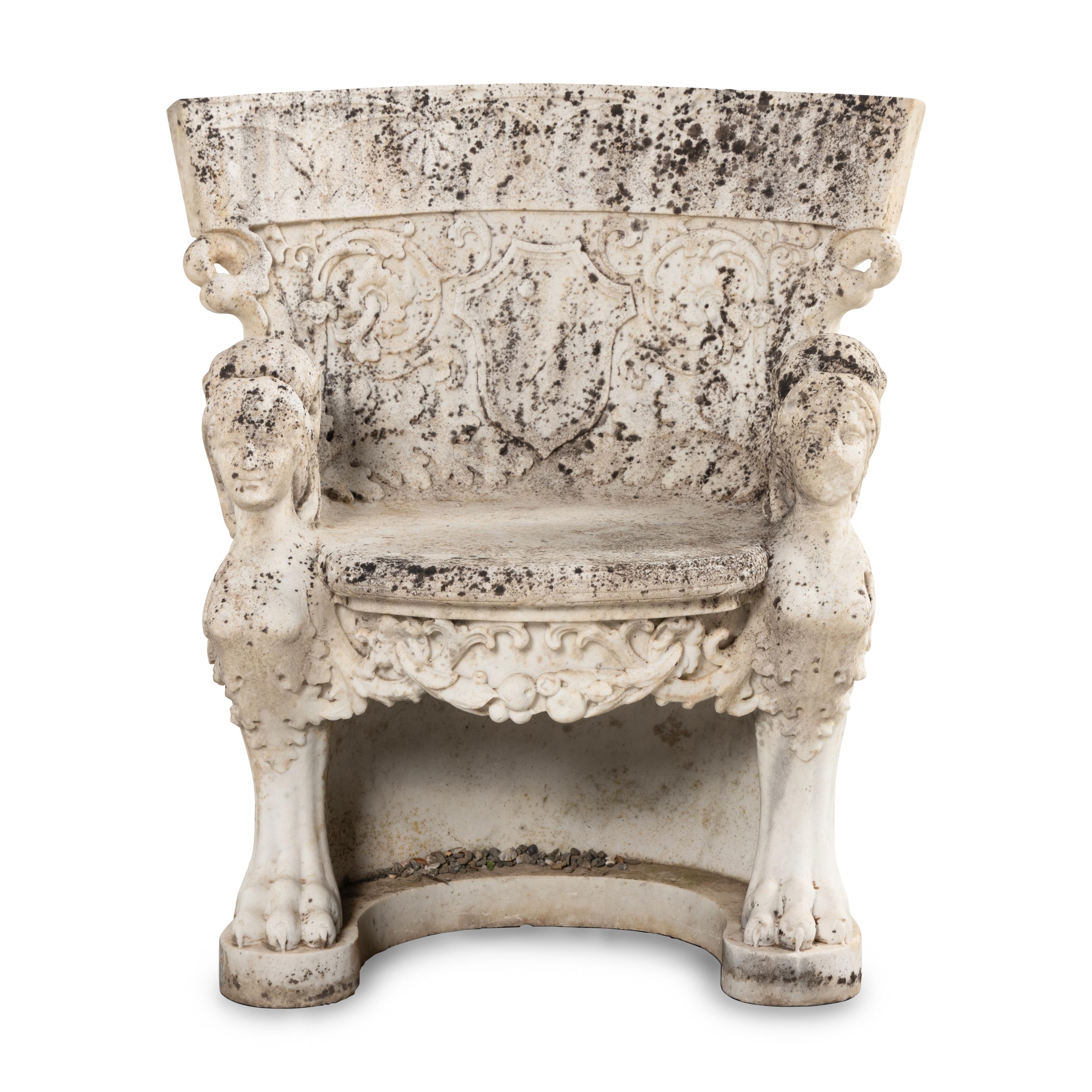 A Neoclassical Marble Throne Chair