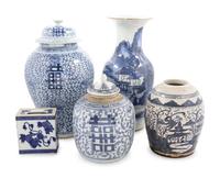 Five Chinese Blue and White Porcelain Articles