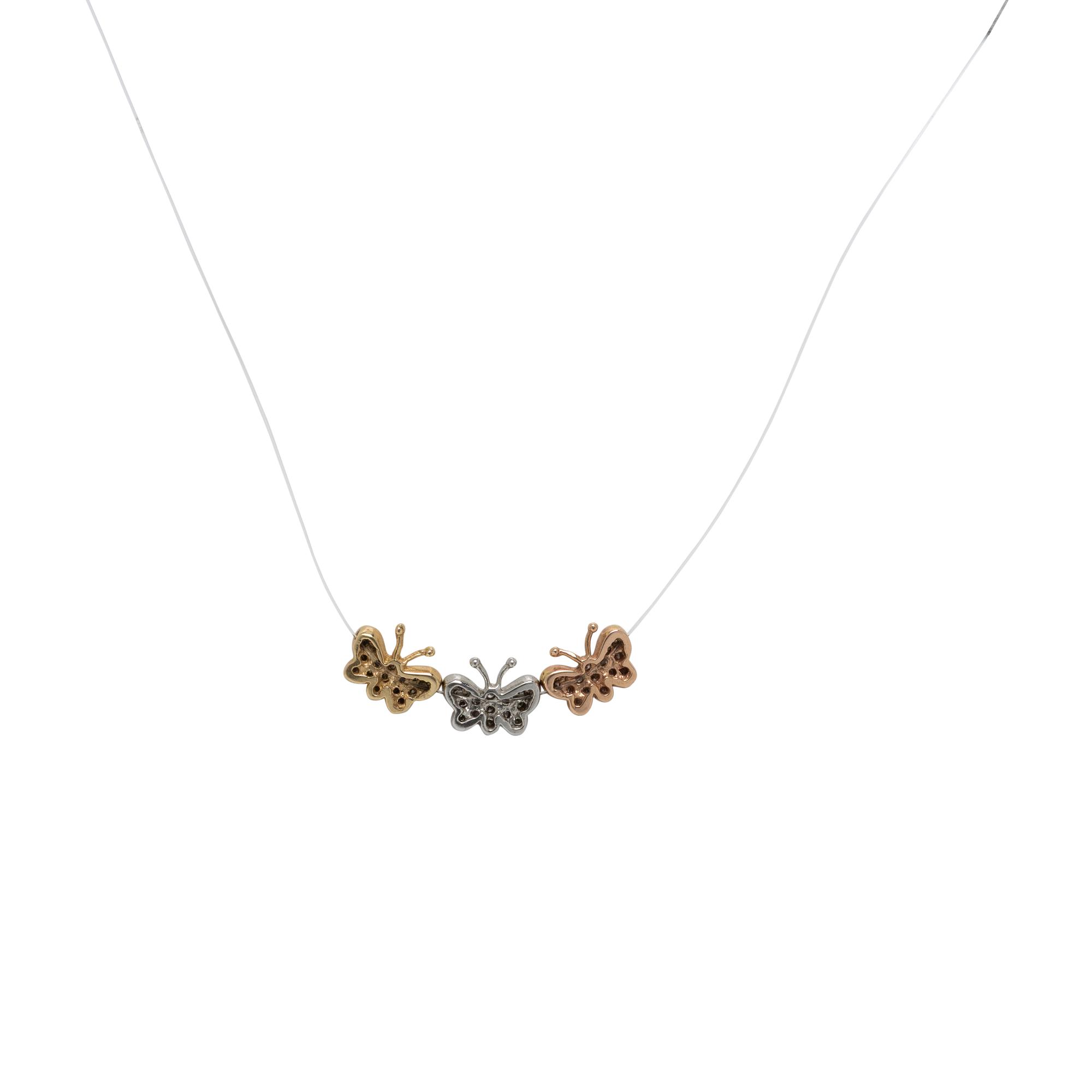 Two Diamond and Tricolor Gold Pendant Necklaces