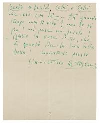 TOSCANINI, Arturo. Autographed letter signed ("A. Toscanini"), in Italian, to Natalia Danesi Murray, n.p., n.d. [New York, 3 May 1941].
