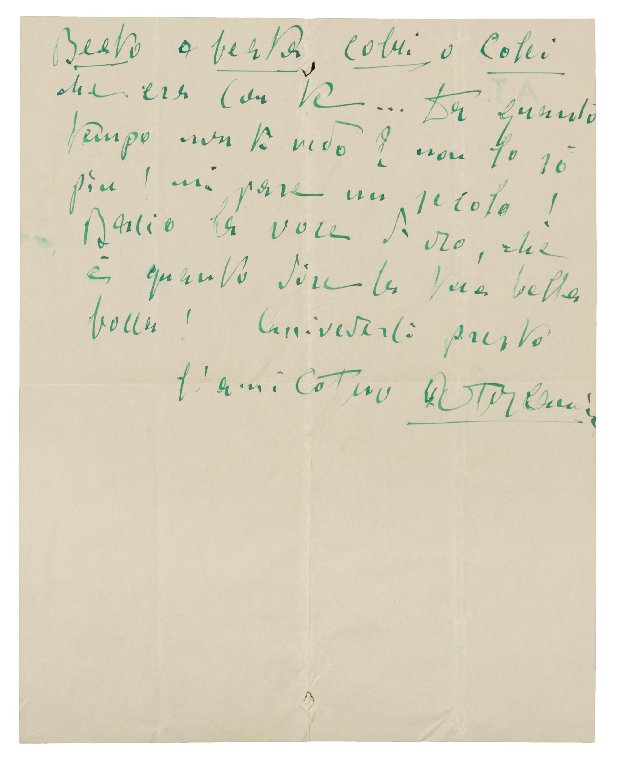 TOSCANINI, Arturo. Autographed letter signed ("A. Toscanini"), in Italian, to Natalia Danesi Murray, n.p., n.d. [New York, 3 May 1941].