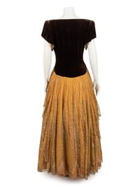 Velvet and Net Lace Evening Dress, 1940s