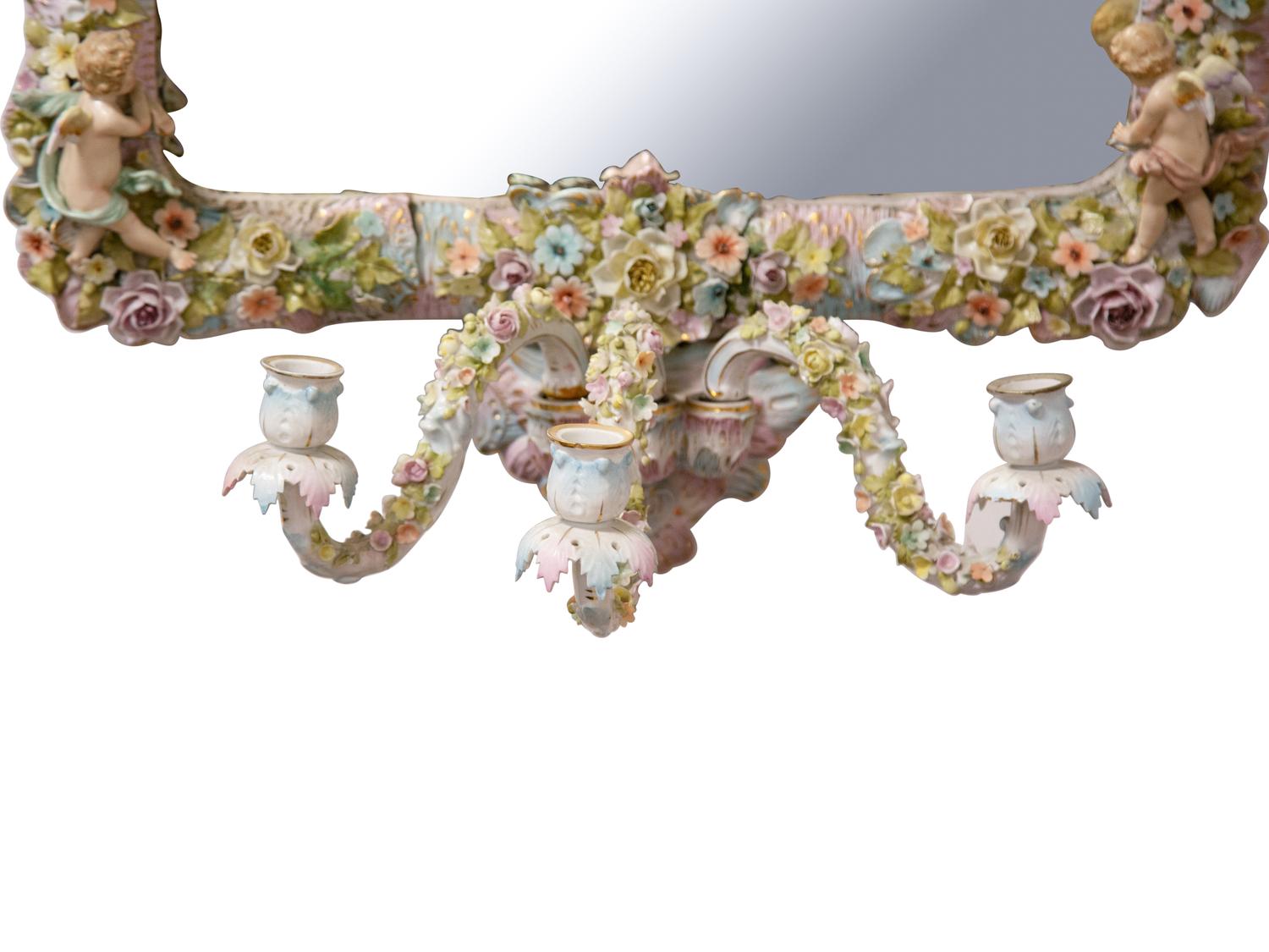A Sitzendorf Porcelain Girandole Mirror