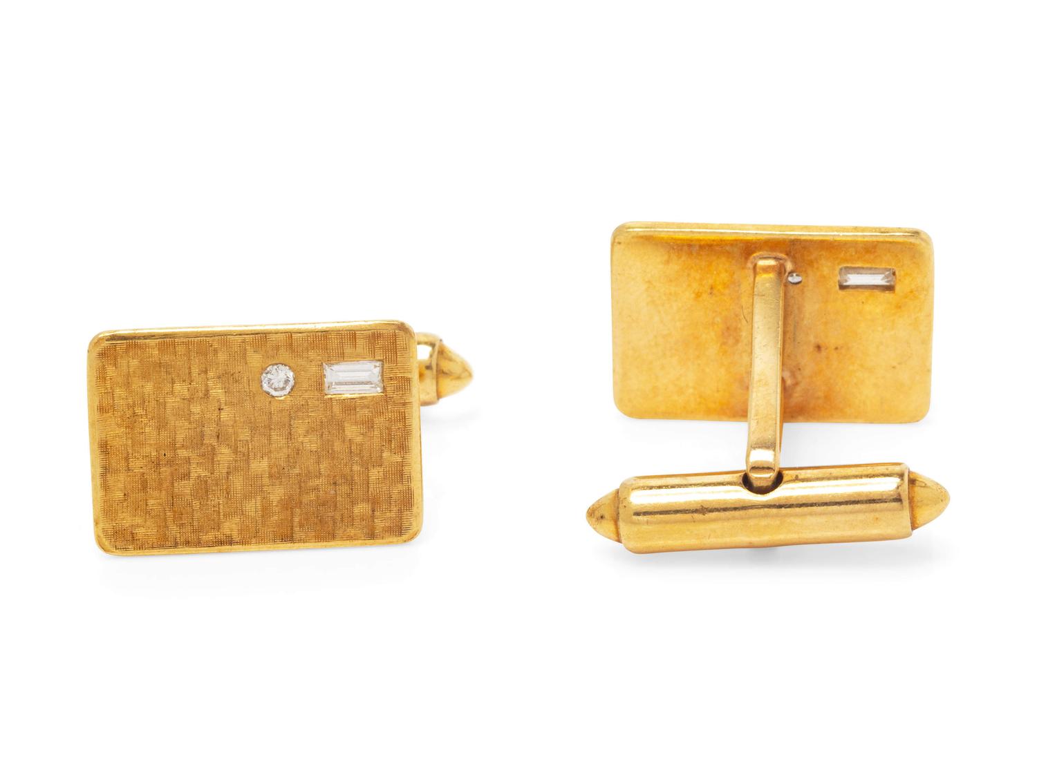 A Pair Yellow Gold and Diamond Cufflinks,