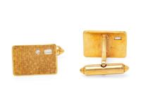 A Pair Yellow Gold and Diamond Cufflinks,