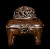 A Chinese Bronze Incense Burner and Cover