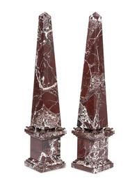 A Pair of Red Marble Obelisks