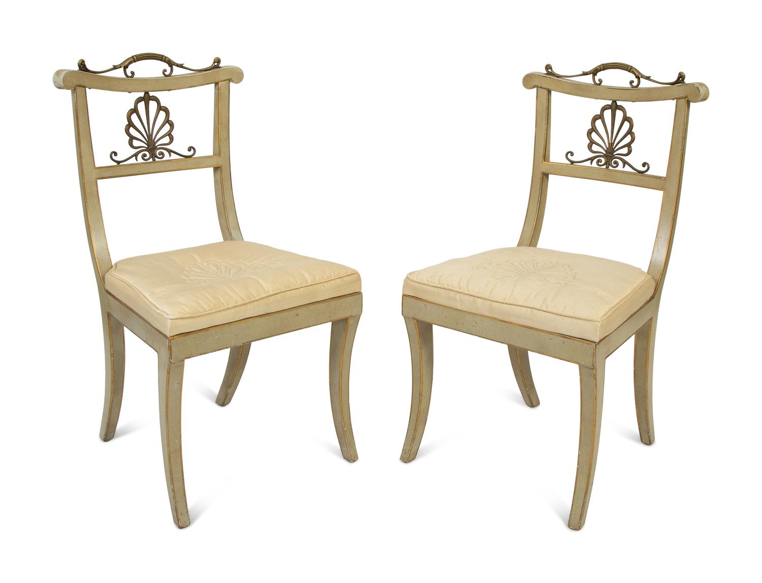 A Set of Six Regency Style Gilt Metal Mounted Painted Dining Chairs — 19TH/20TH CENTURY